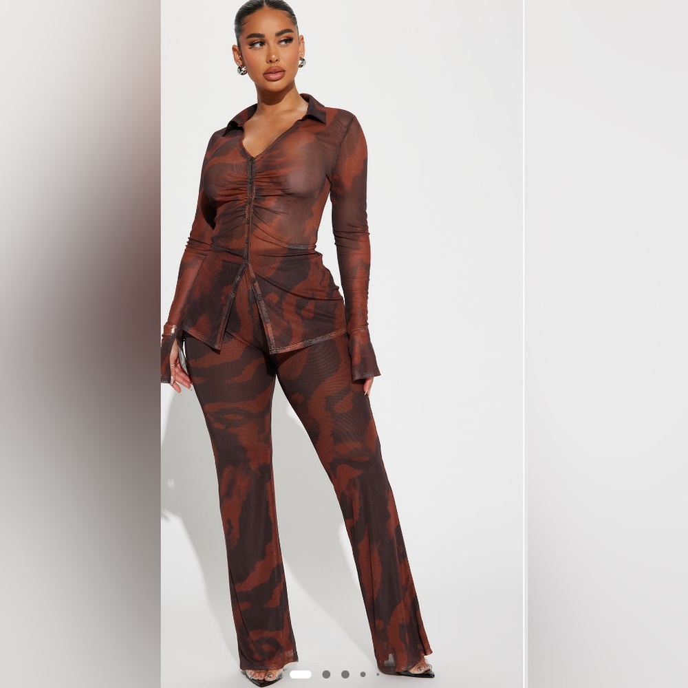 BROWN MESH PANT SET.